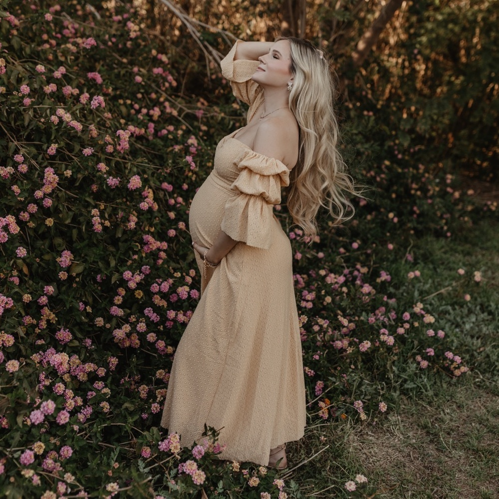 Elegant Cream Off-Shoulder Maternity Dress